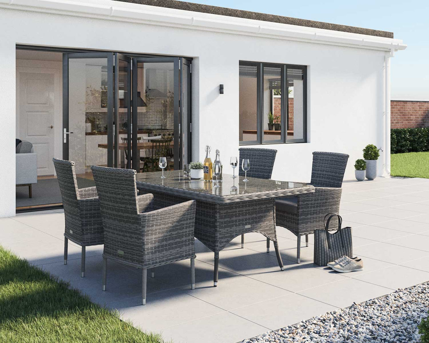 Cambridge 4 Rattan Chairs and Small Rectangular Dining Table Set in Grey