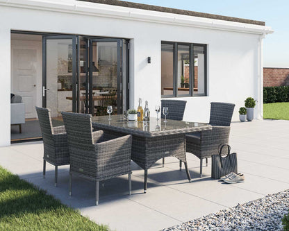 Cambridge 4 Rattan Chairs and Small Rectangular Dining Table Set in Grey
