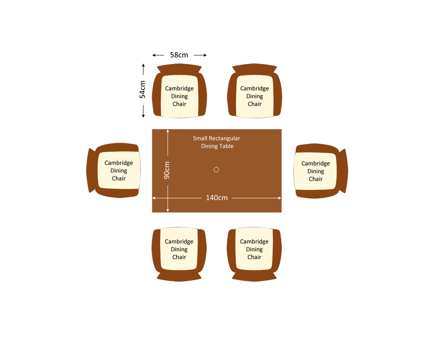 Cambridge 6 Rattan Garden Chairs and Small Rectangular Dining Table Set in Chocolate and Cream