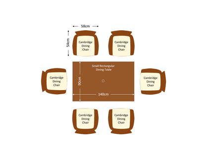 Cambridge 6 Rattan Garden Chairs and Small Rectangular Dining Table Set in Chocolate and Cream