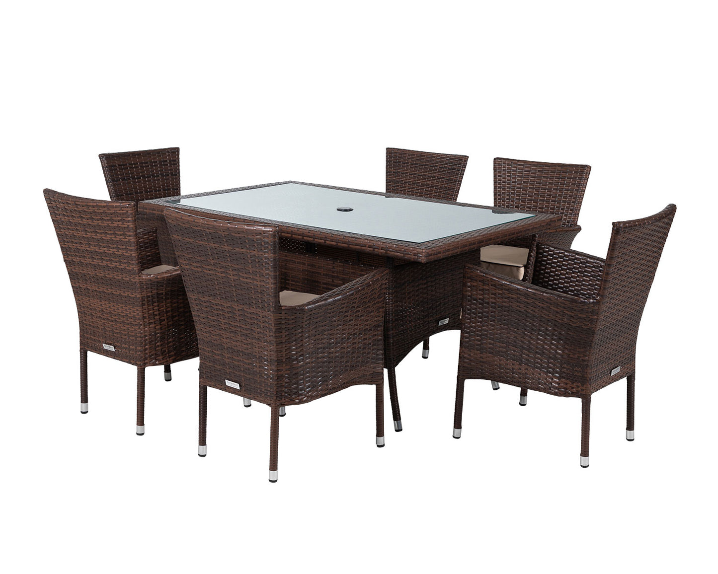 Cambridge 6 Rattan Garden Chairs and Small Rectangular Dining Table Set in Chocolate and Cream