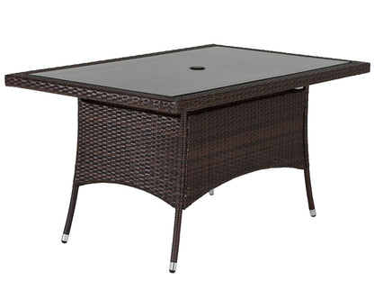 Cambridge 6 Rattan Garden Chairs and Small Rectangular Dining Table Set in Chocolate and Cream