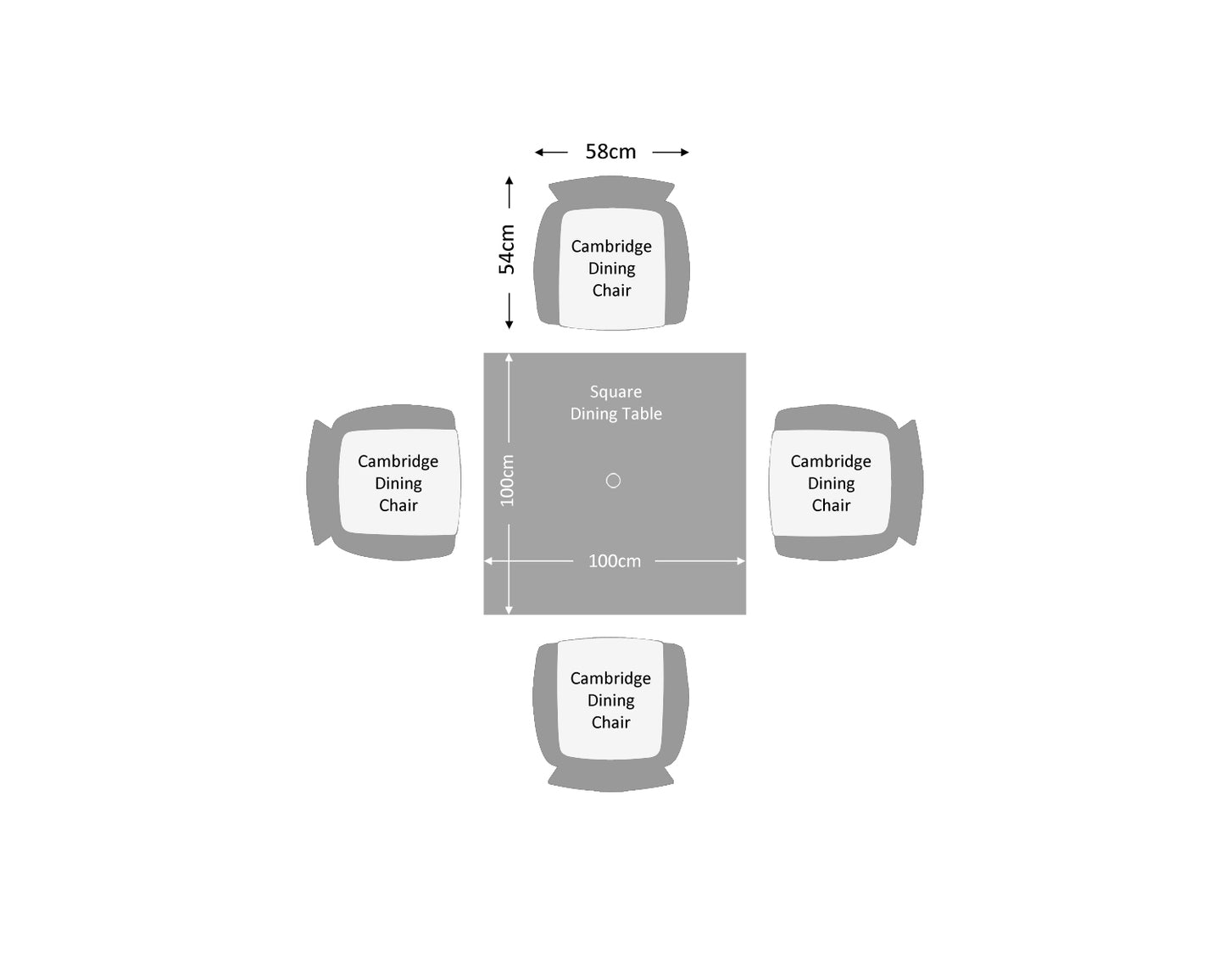 Cambridge 4 Stackable Chairs and Square Dining Table in Grey