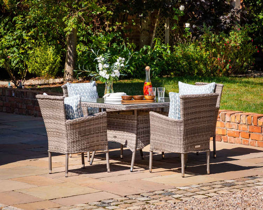 Cambridge 4 Stackable Chairs and Square Dining Table in Grey