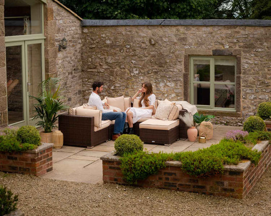 Florida 6 Piece Rattan Garden Corner Sofa Set in Chocolate and Cream