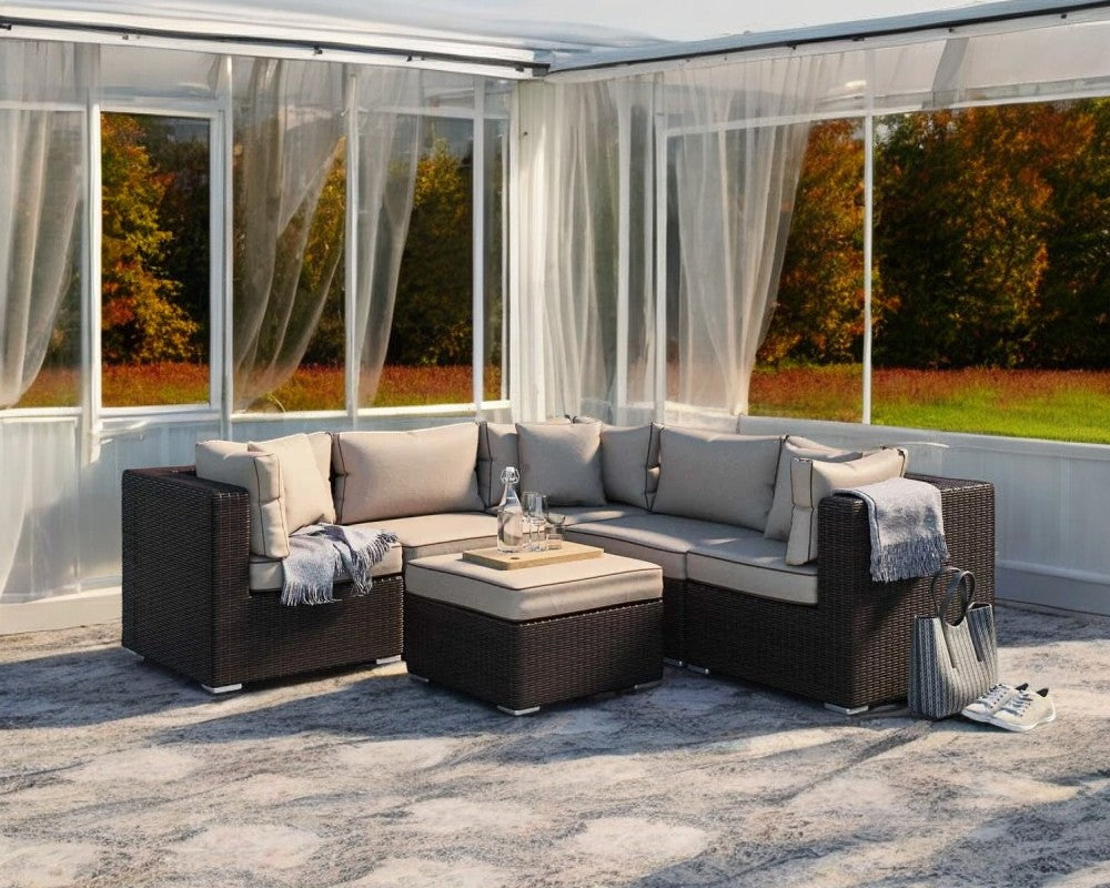 Florida 6 Piece Rattan Garden Corner Sofa Set in Chocolate and Cream