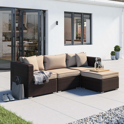 Florida 4 Piece Rattan Garden Corner Sofa Set in Chocolate and Cream