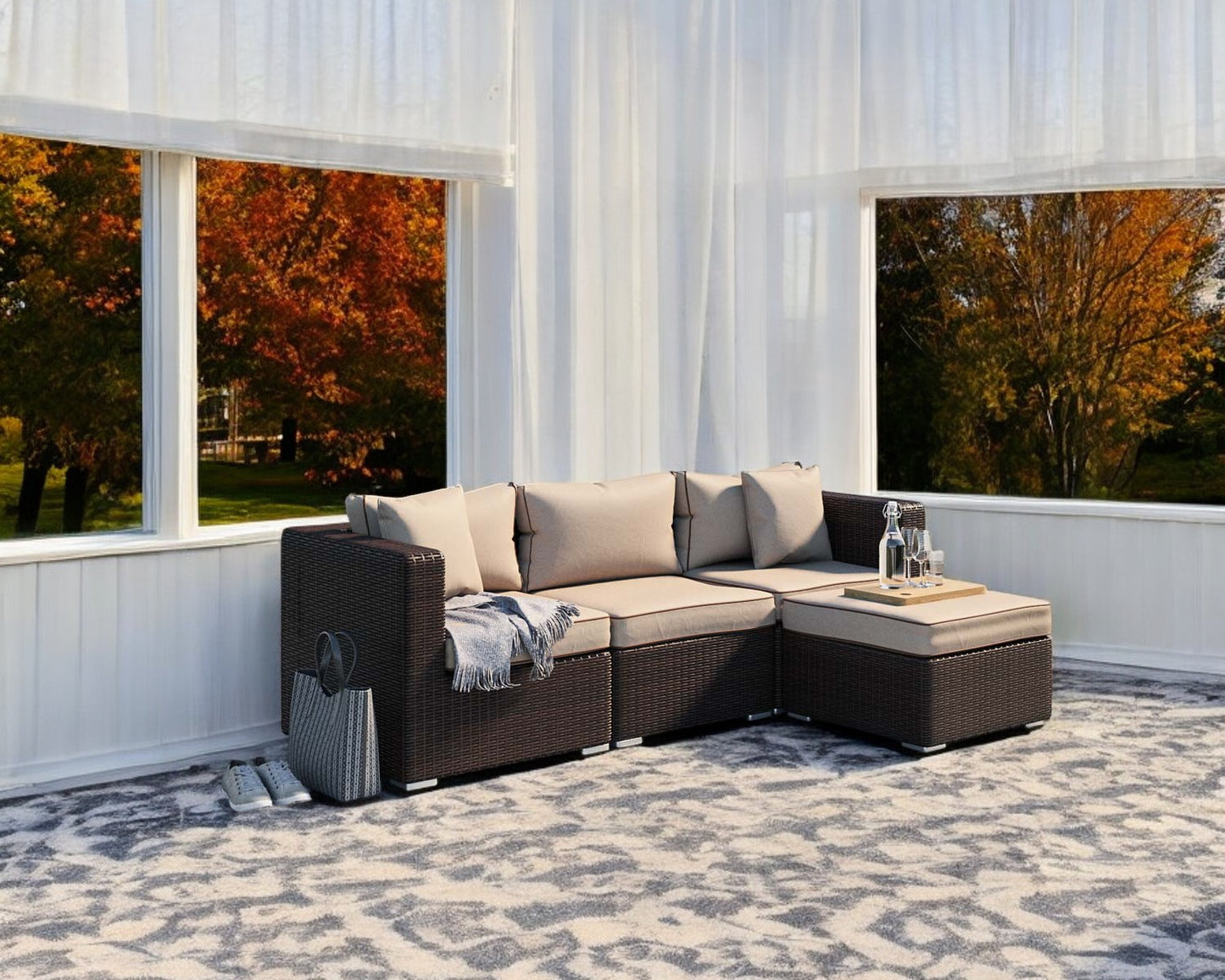 Florida 4 Piece Rattan Garden Corner Sofa Set in Chocolate and Cream