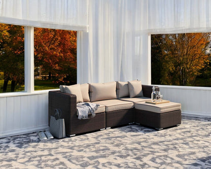 Florida 4 Piece Rattan Garden Corner Sofa Set in Chocolate and Cream