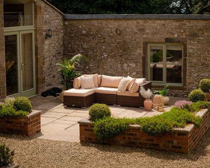 Florida 4 Piece Rattan Garden Corner Sofa Set in Chocolate and Cream