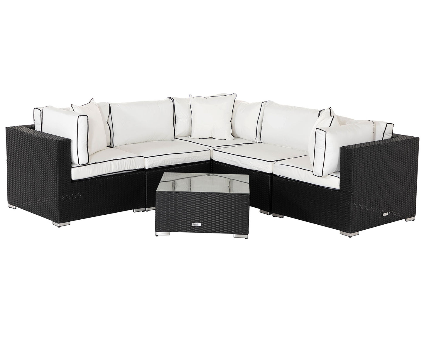 Florida 6 Piece Rattan Garden Corner Sofa Set in Black and Vanilla