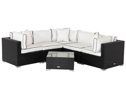 Florida 6 Piece Rattan Garden Corner Sofa Set in Black and Vanilla