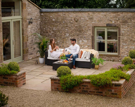 Florida 4 Piece Rattan Garden Corner Sofa Set in Black and Vanilla