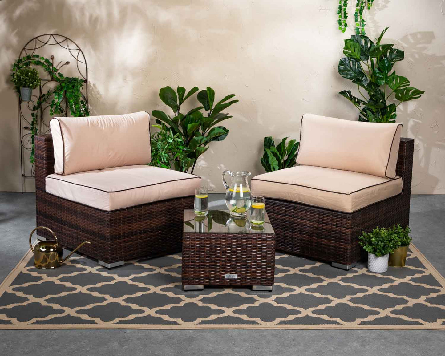 Florida Rattan Garden Bistro Set in Chocolate and Cream