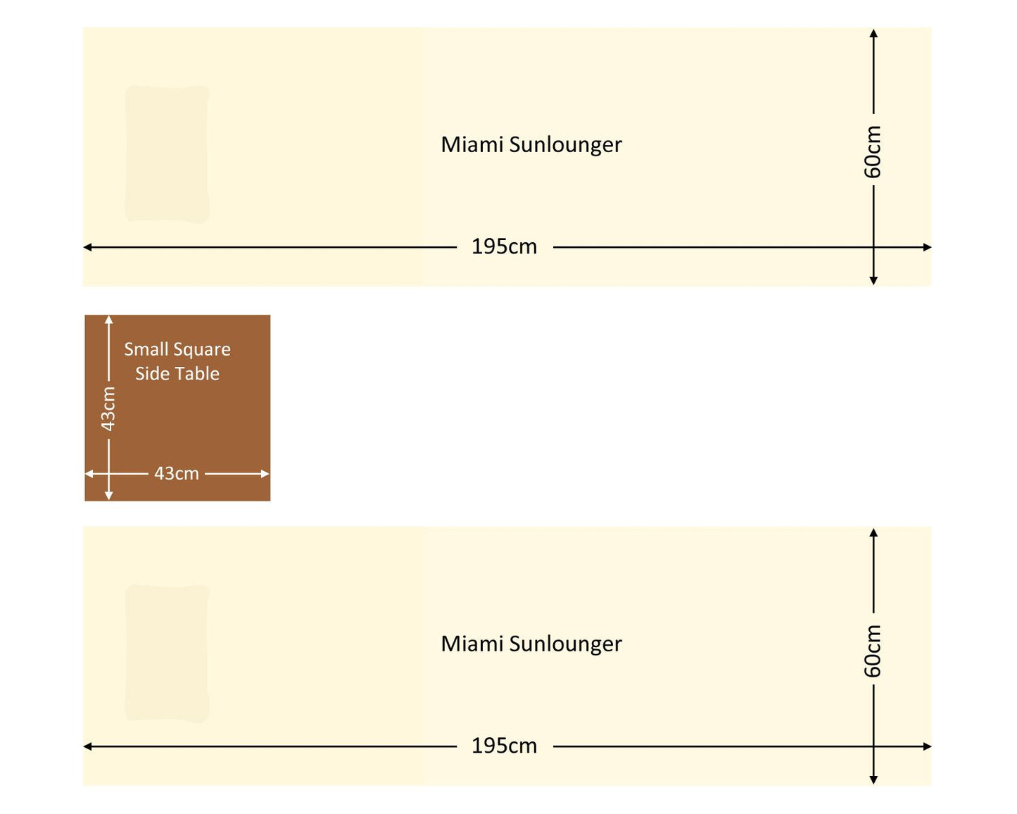 Miami Sunlounger x 2 + Small Square Side Table x 1 in Chocolate Mix