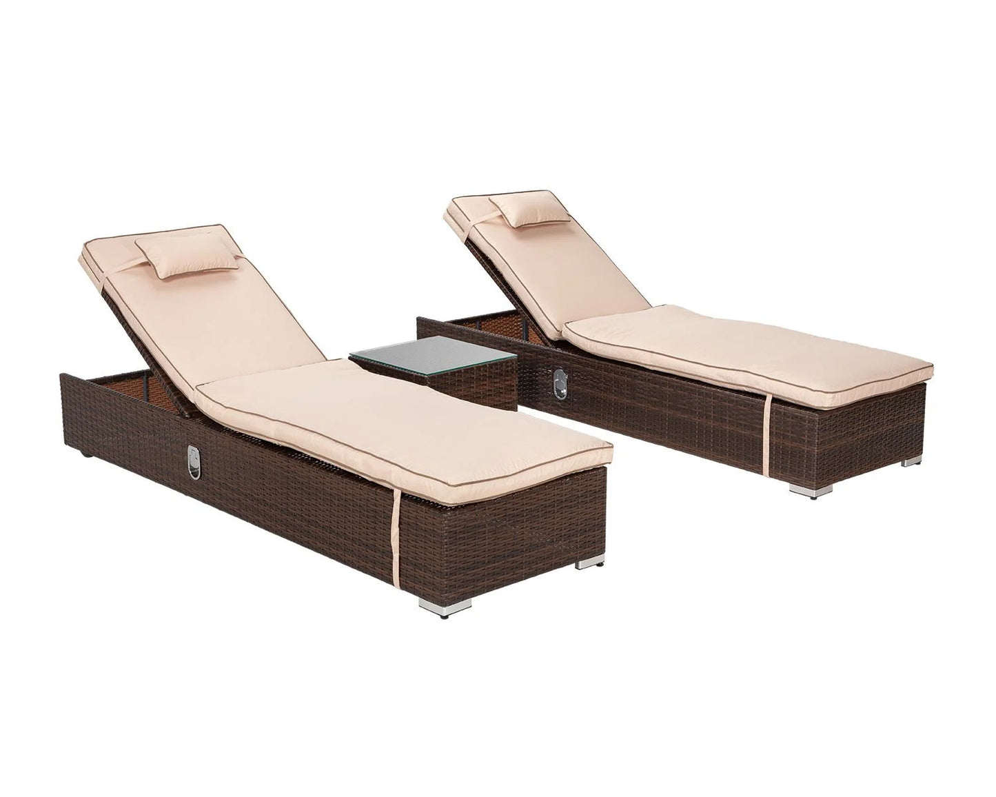 Miami Sunlounger x 2 + Small Square Side Table x 1 in Chocolate Mix