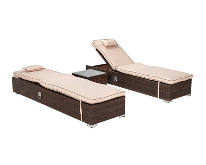 Miami Sunlounger x 2 + Small Square Side Table x 1 in Chocolate Mix