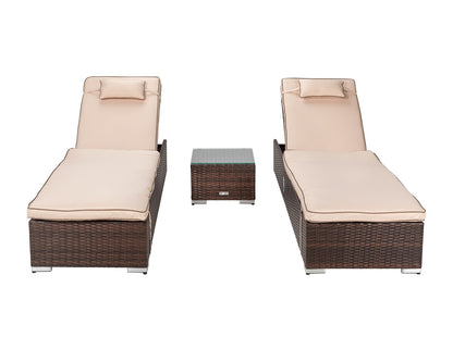 Miami Sunlounger x 2 + Small Square Side Table x 1 in Chocolate Mix