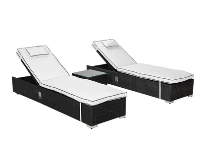 Miami Sunlounger x 2 + Small Square Side Table x 1 in Black and Vanilla