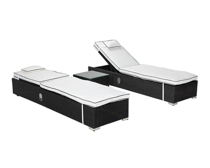 Miami Sunlounger x 2 + Small Square Side Table x 1 in Black and Vanilla