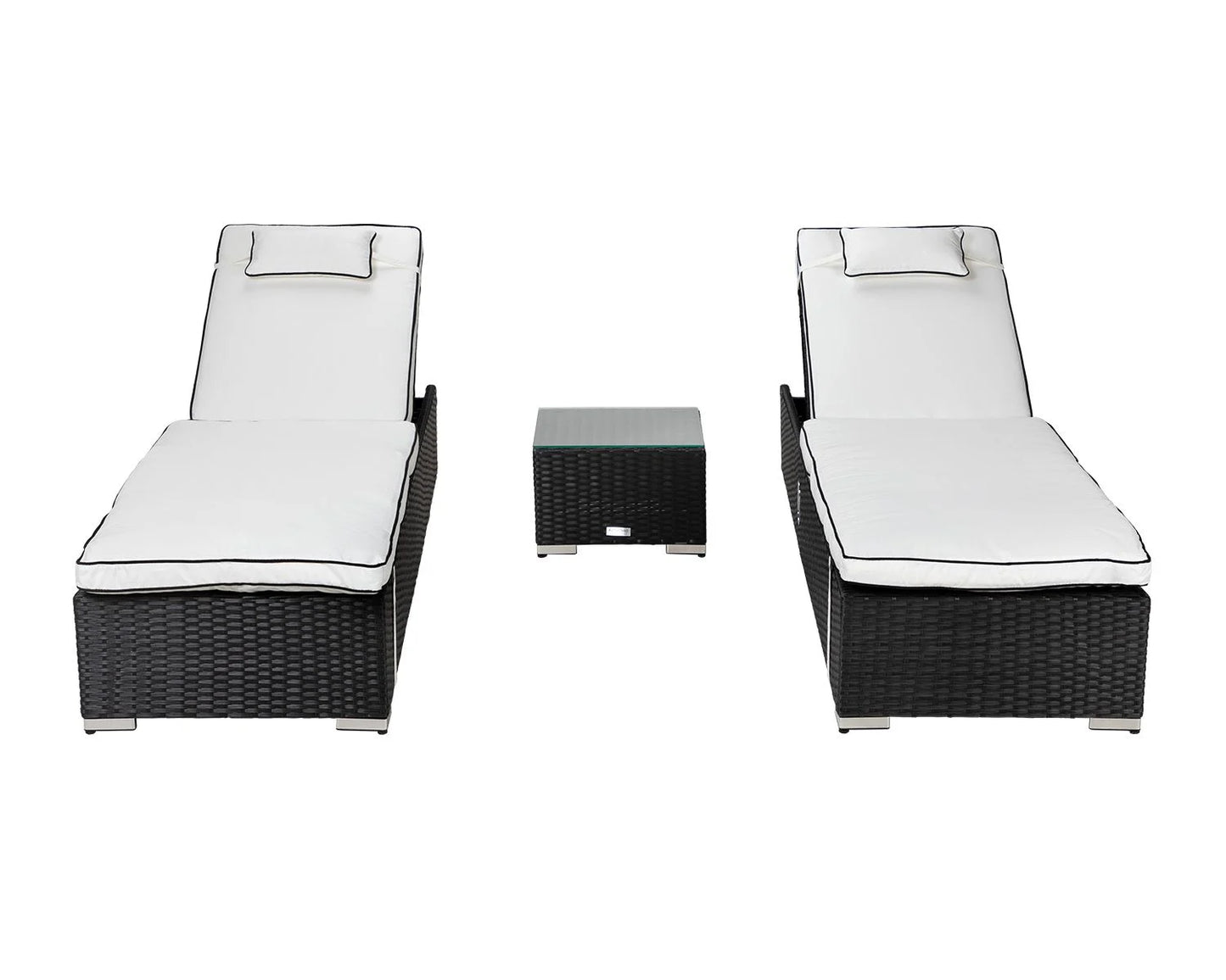 Miami Sunlounger x 2 + Small Square Side Table x 1 in Black and Vanilla