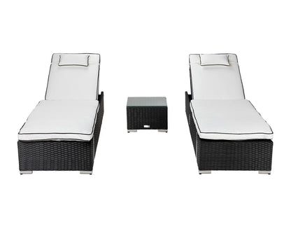 Miami Sunlounger x 2 + Small Square Side Table x 1 in Black and Vanilla