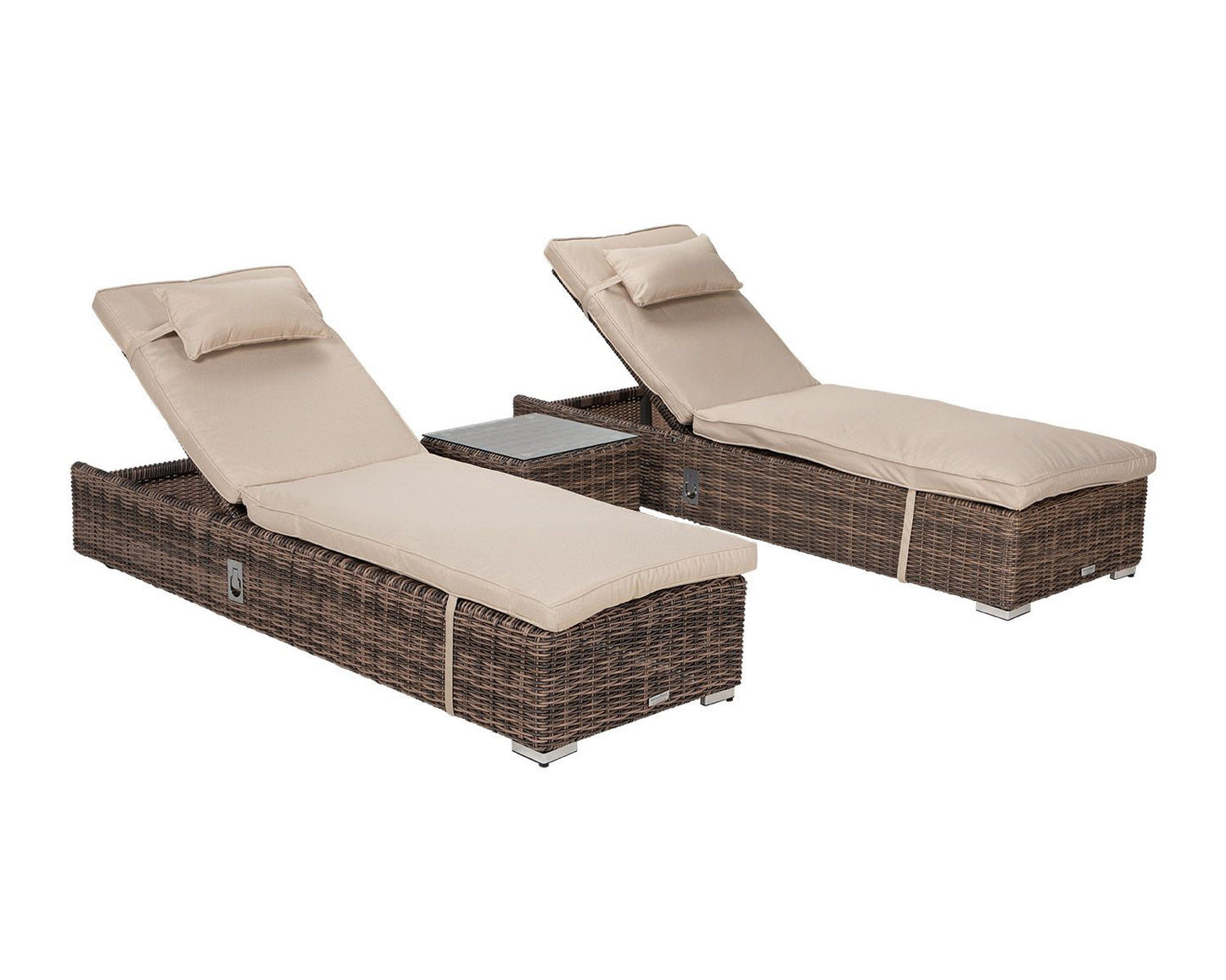Miami Sunlounger x 2 + Small Square Side Table x 1 in Truffle