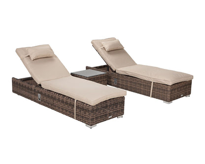 Miami Sunlounger x 2 + Small Square Side Table x 1 in Truffle