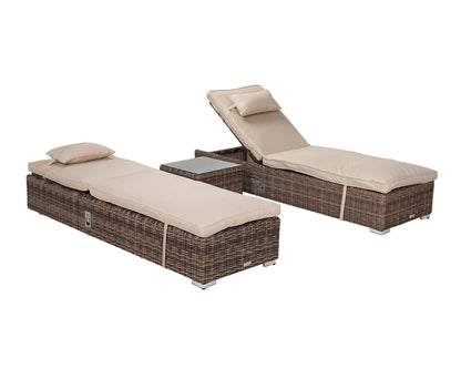 Miami Sunlounger x 2 + Small Square Side Table x 1 in Truffle