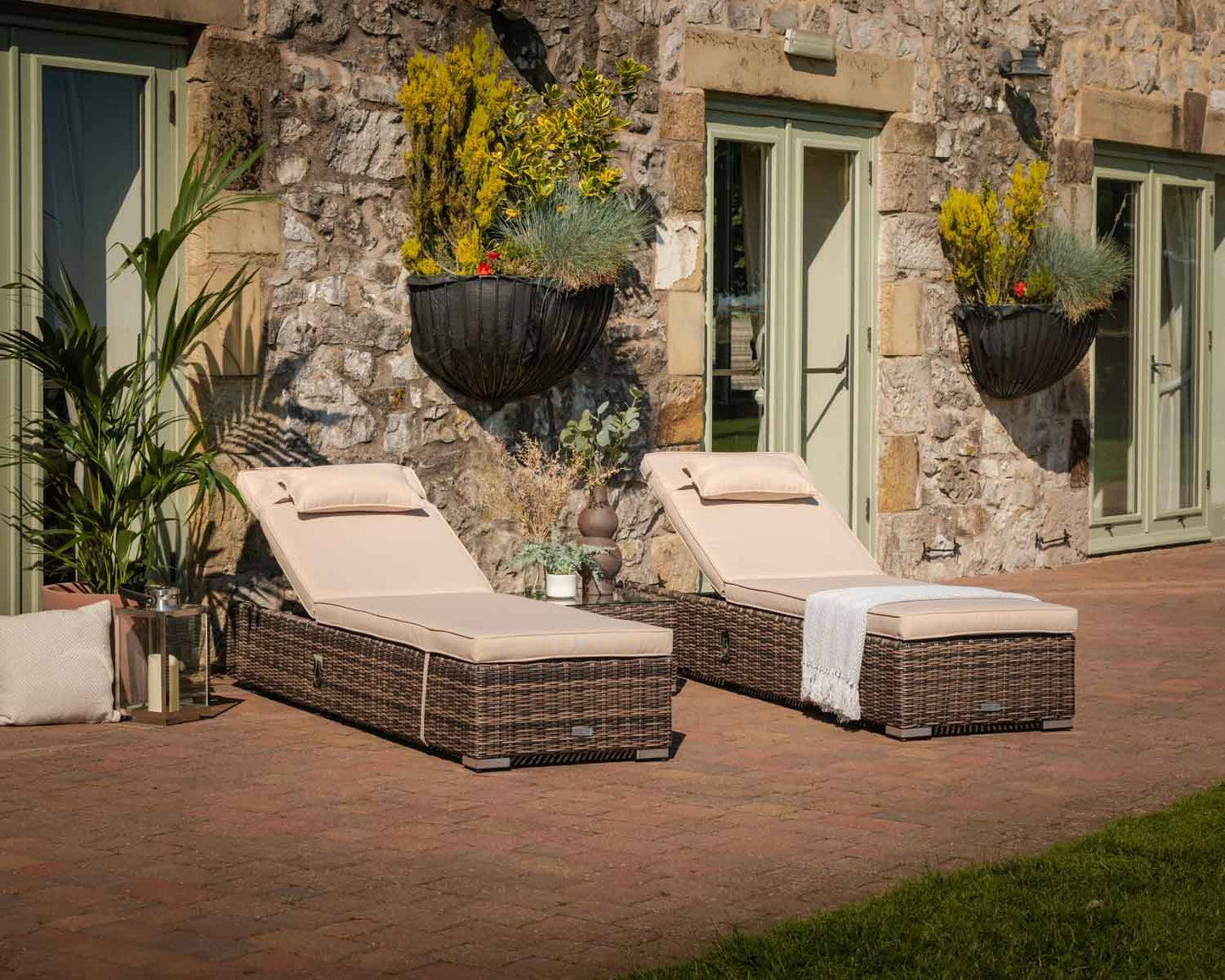 Miami Sunlounger x 2 + Small Square Side Table x 1 in Truffle
