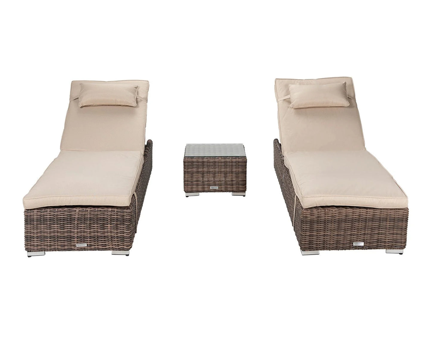 Miami Sunlounger x 2 + Small Square Side Table x 1 in Truffle