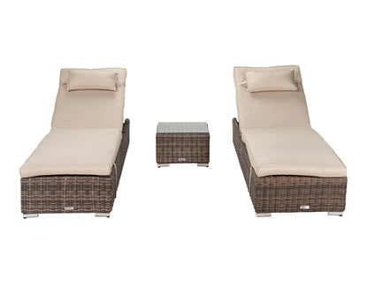 Miami Sunlounger x 2 + Small Square Side Table x 1 in Truffle