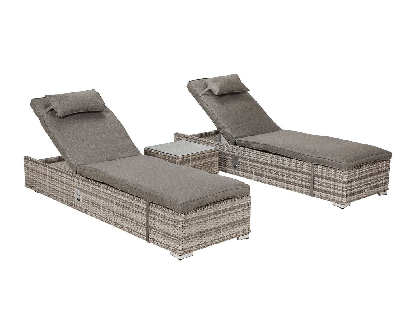 Miami Sunlounger x 2 + Small Square Side Table x 1 in Double Flat Grey