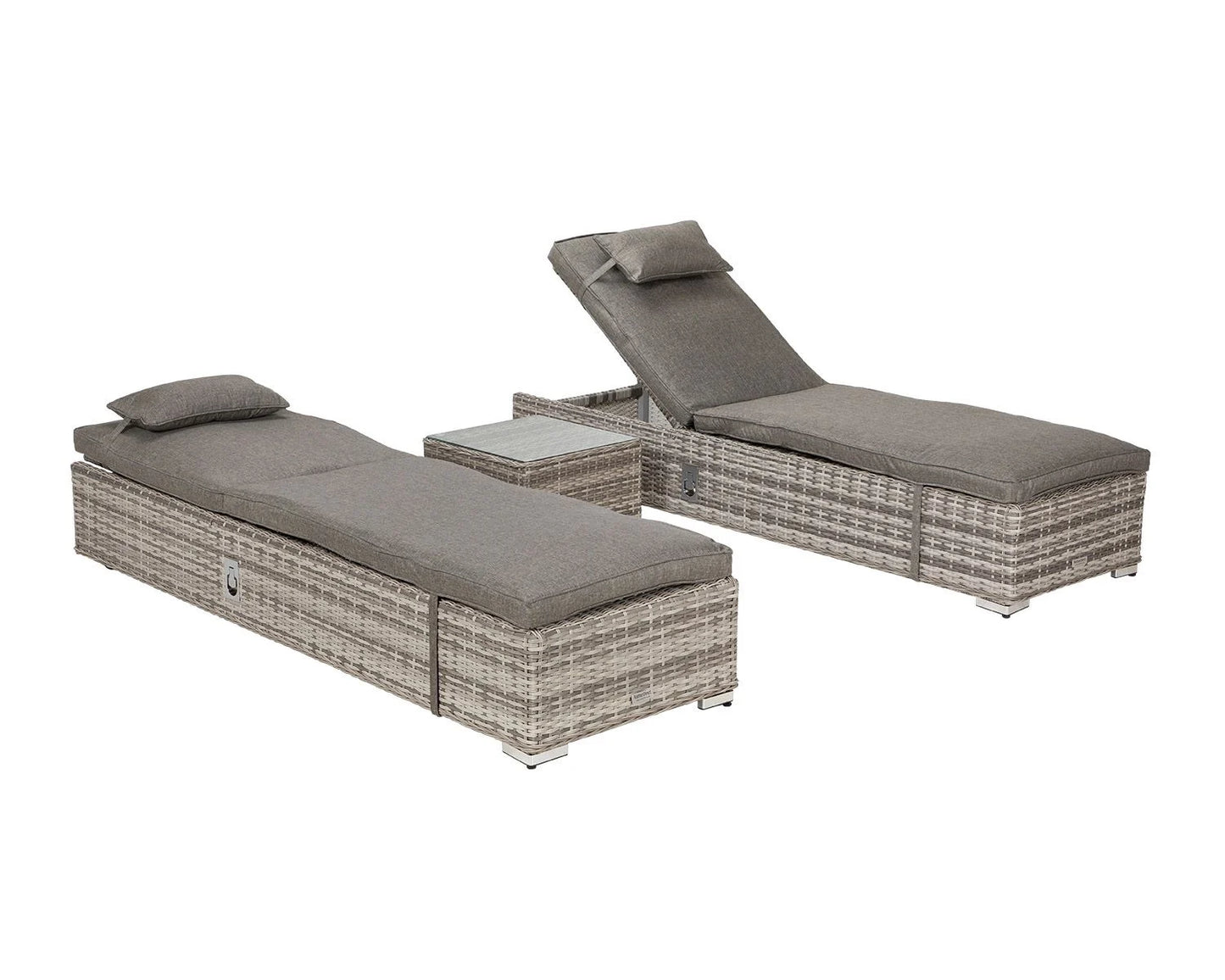 Miami Sunlounger x 2 + Small Square Side Table x 1 in Double Flat Grey