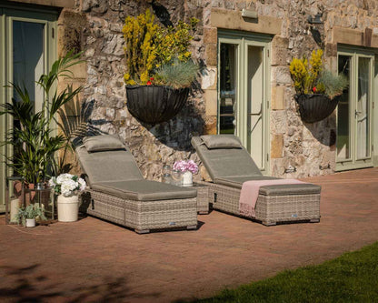 Miami Sunlounger x 2 + Small Square Side Table x 1 in Double Flat Grey