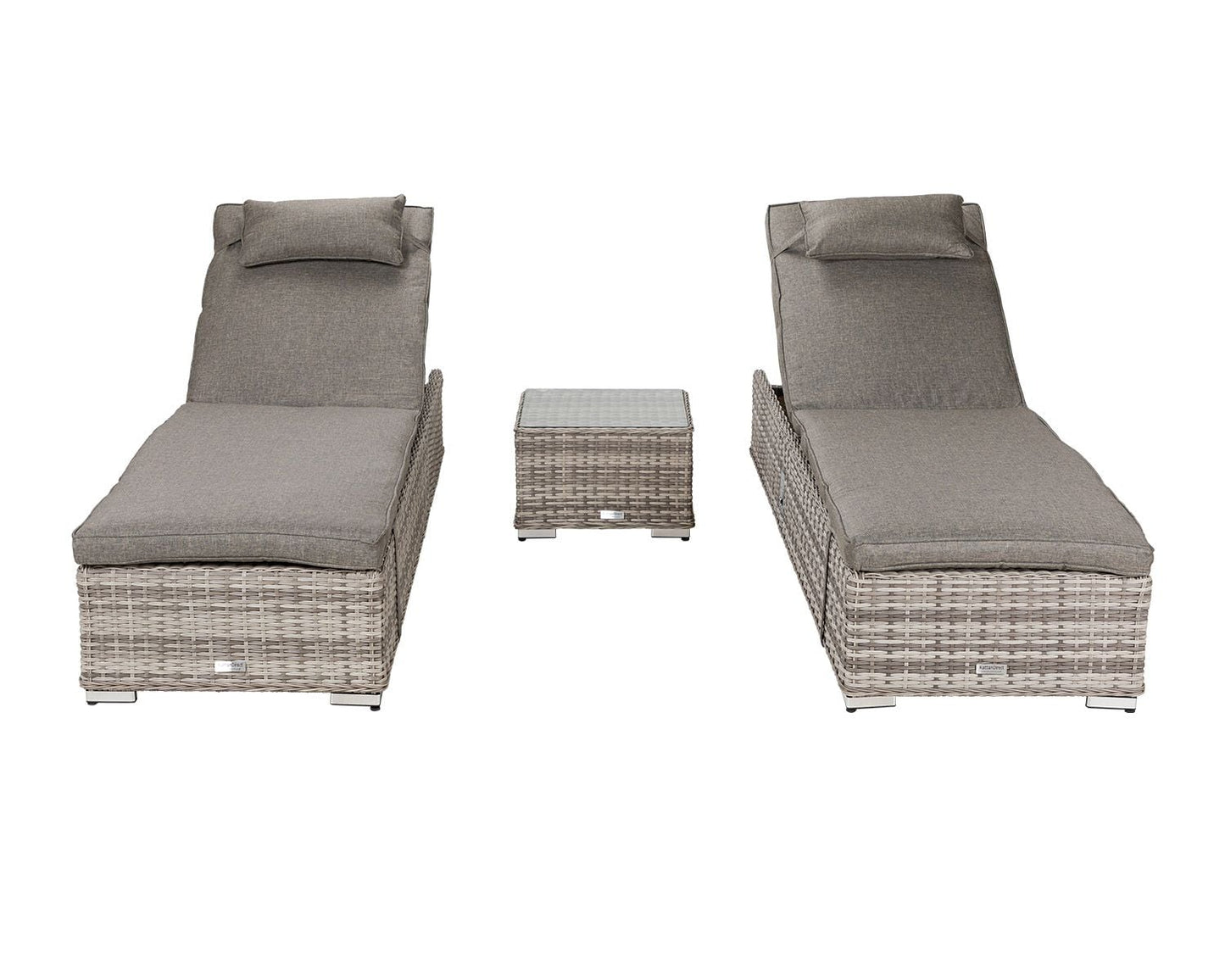 Miami Sunlounger x 2 + Small Square Side Table x 1 in Double Flat Grey