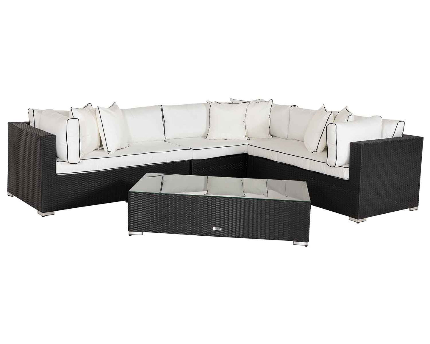 Monaco Rattan Garden Lefthand Corner Sofa Set in Black and Vanilla