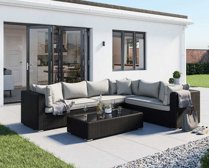 Monaco Rattan Garden Lefthand Corner Sofa Set in Black and Vanilla