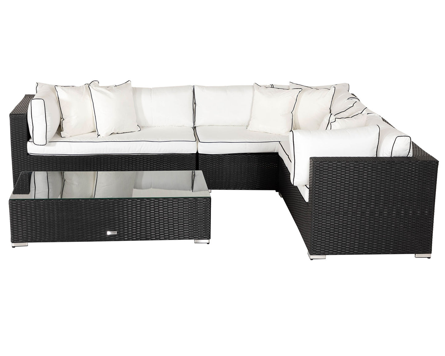 Monaco Rattan Garden Lefthand Corner Sofa Set in Black and Vanilla