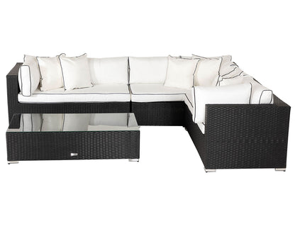 Monaco Rattan Garden Lefthand Corner Sofa Set in Black and Vanilla