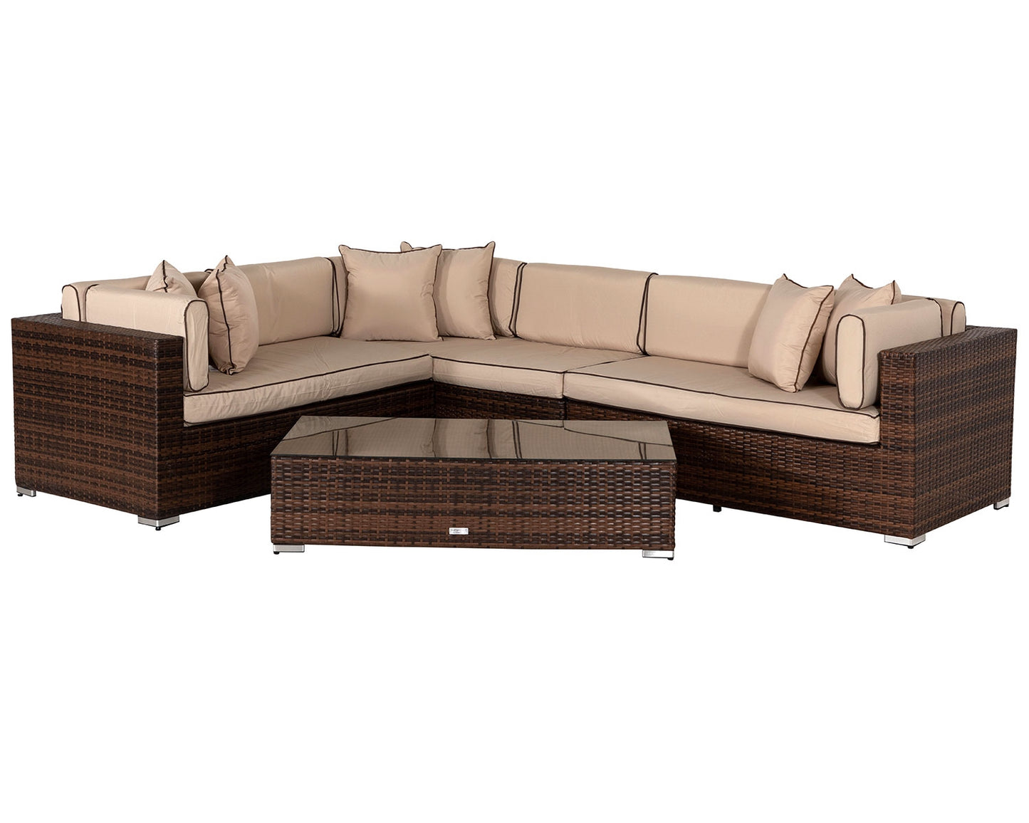 Monaco Rattan Garden Righthand Corner Sofa Set in Chocolate and Cream