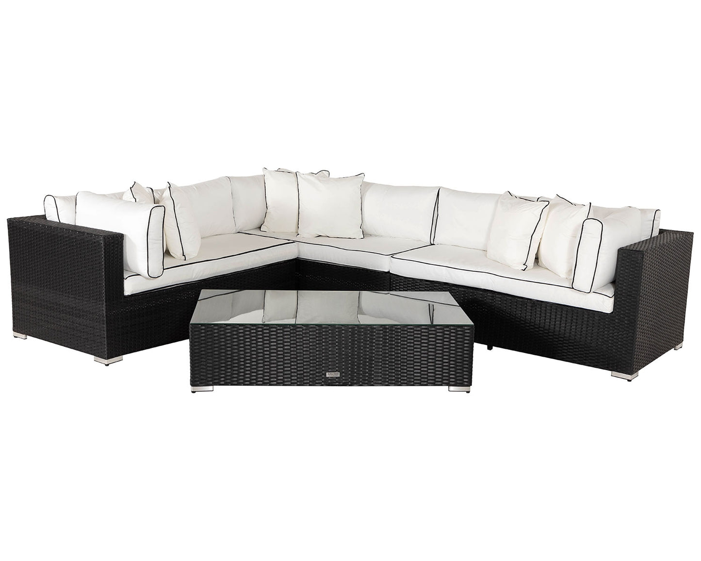 Monaco Rattan Garden Righthand Corner Sofa Set in Black and Vanilla
