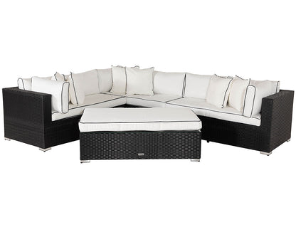 Monaco Rattan Garden Righthand Corner Sofa Set in Black and Vanilla