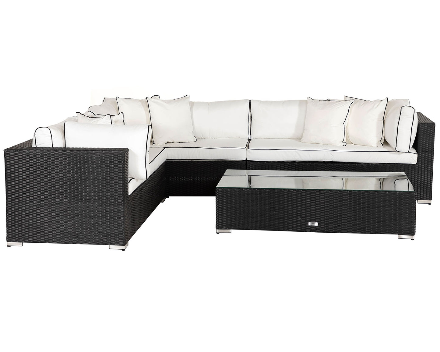 Monaco Rattan Garden Righthand Corner Sofa Set in Black and Vanilla