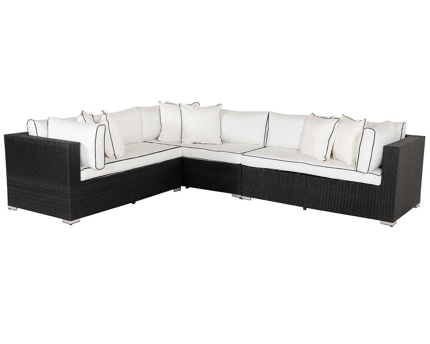 Monaco Rattan Garden Righthand Corner Sofa Set in Black and Vanilla