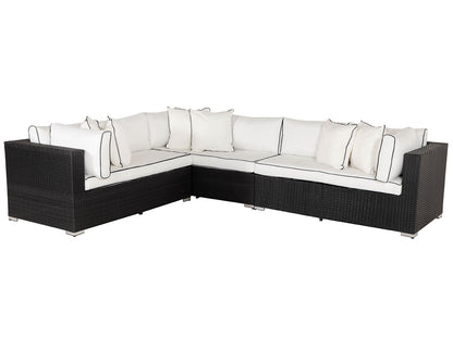 Monaco Rattan Garden Righthand Corner Sofa Set in Black and Vanilla
