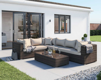 Monaco Rattan Garden Righthand Corner Sofa Set in Premium Truffle Brown and Champagne