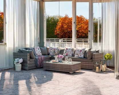 Monaco Rattan Garden Righthand Corner Sofa Set in Grey