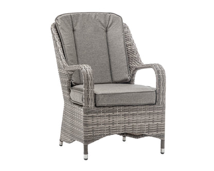 Marseille 4 Rattan Garden Chairs and Square Fire Pit Dining Table in Grey