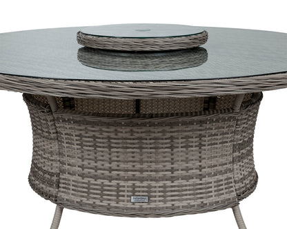 Marseille 6 Rattan Garden Dining Chairs and Large Round Table with Lazy Susan in Grey